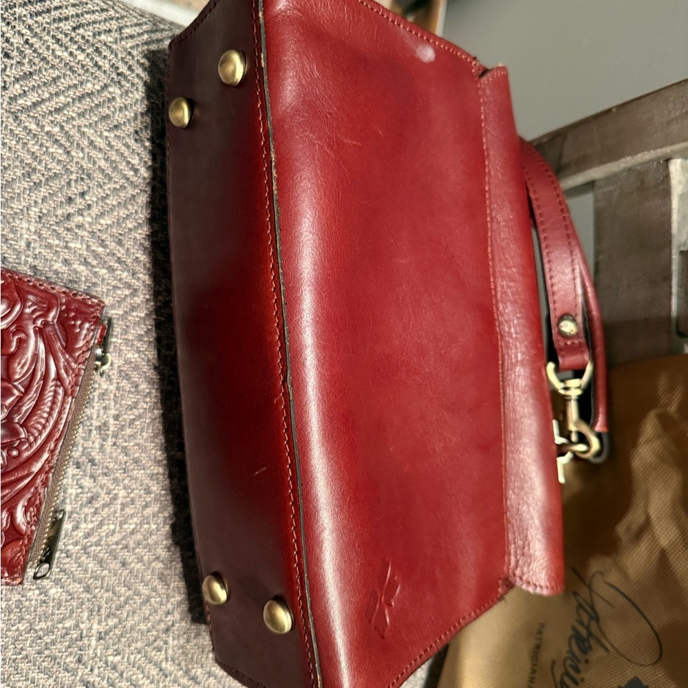 Patricia Nash Oxblood Floral Embossed Satchel with wallet - Picture 7 of 15